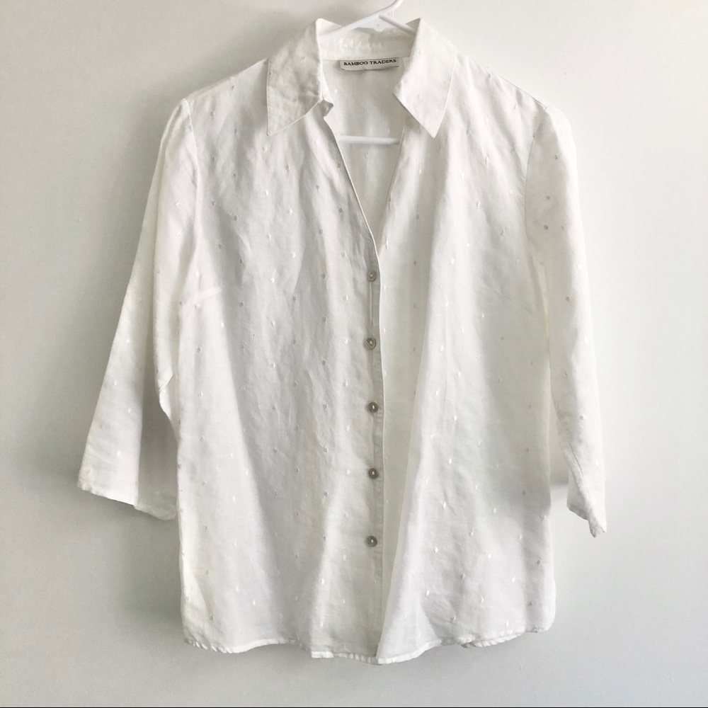White button down linen blend shirt